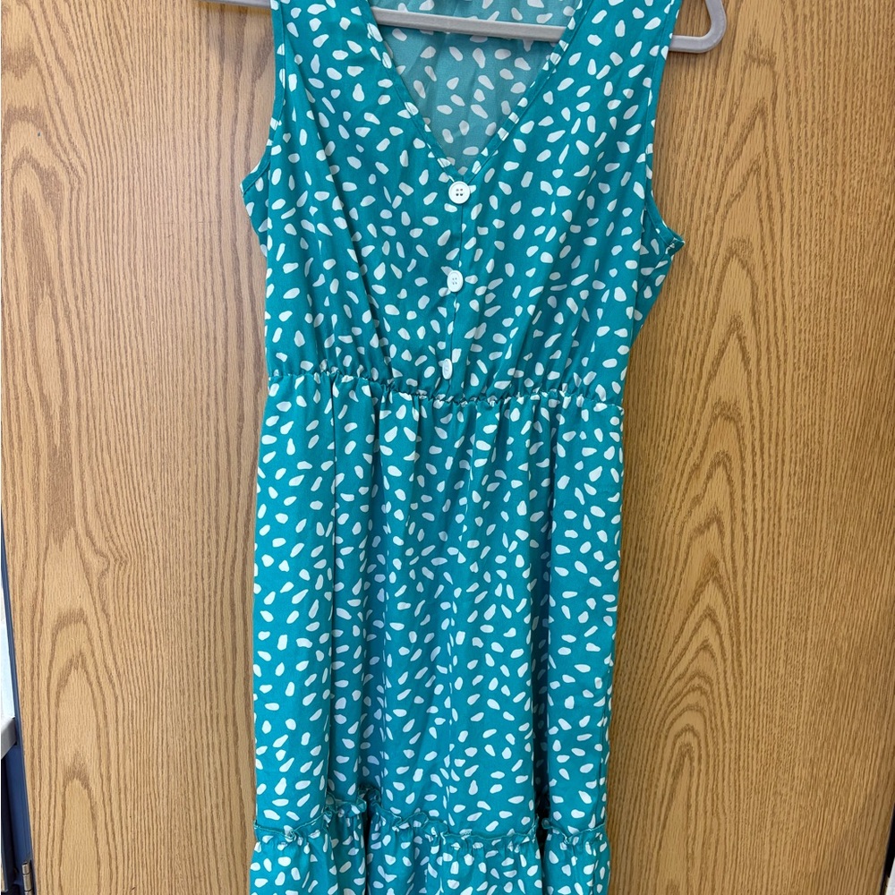 SHEIN Teal Dress with White Pattern